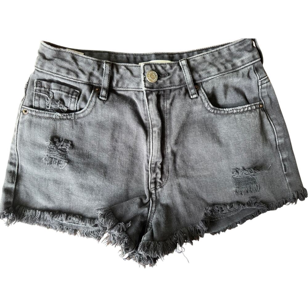 PacSun High Rise Festival Shorts Womens 26 Black Distressed Denim Frayed Raw Hem